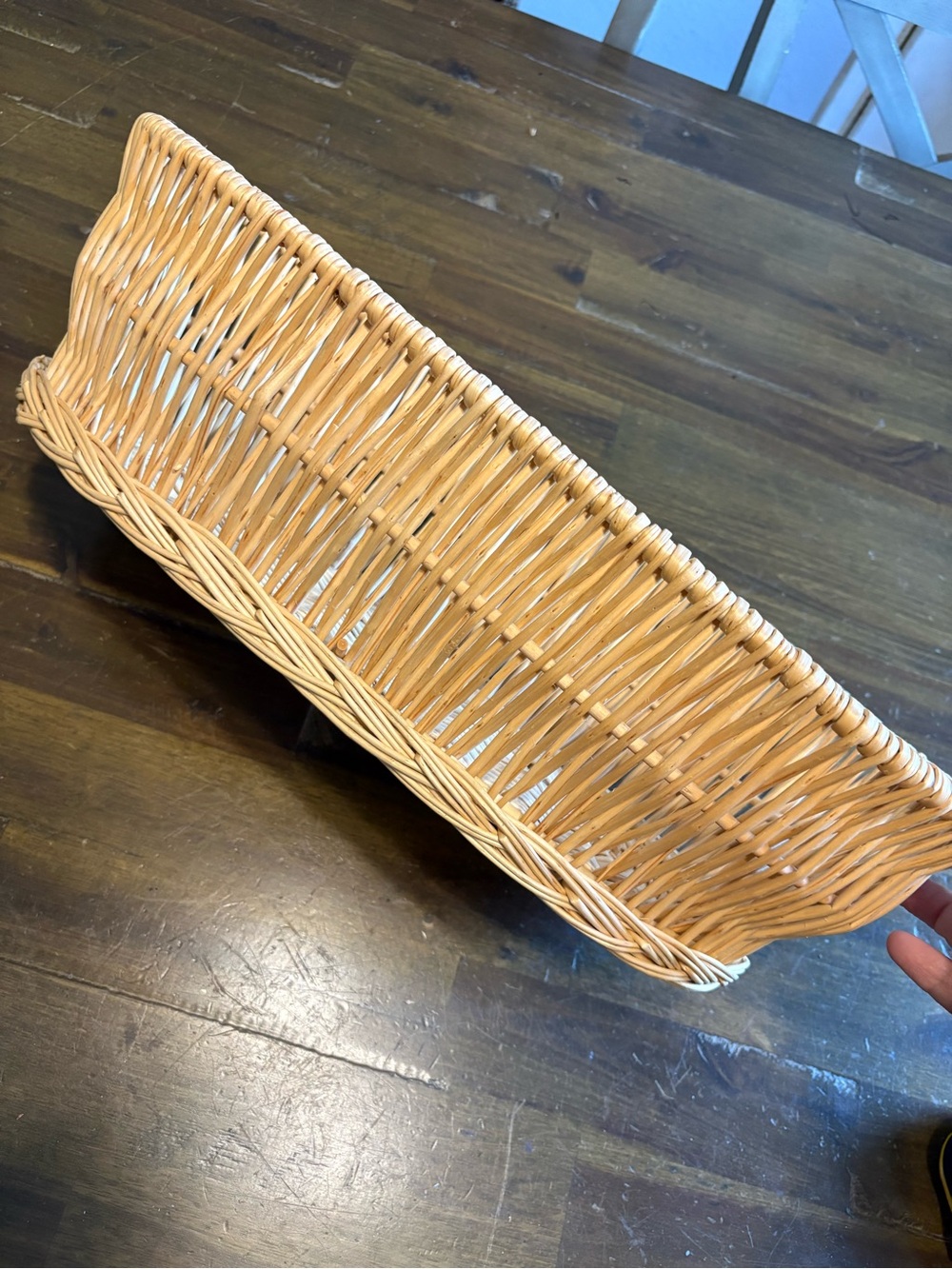 Vintage Woven Wicker Basket Long Oval Decor Bread Loaf Storage Container Wood